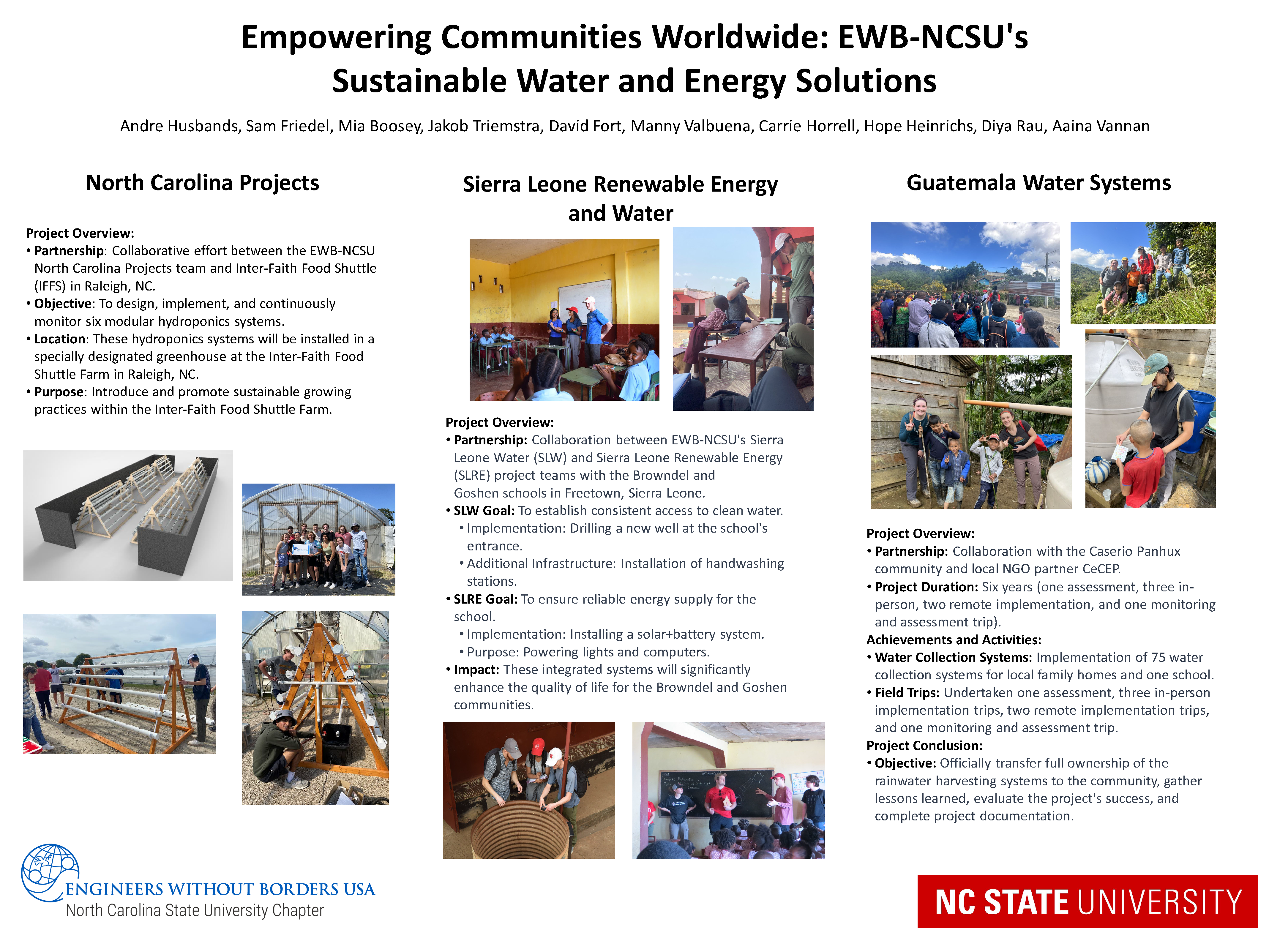 image of Andre Husbands' poster, "Empowering Communities Worldwide: EWB-NCSU's Sustainable Water and Energy Solutions"